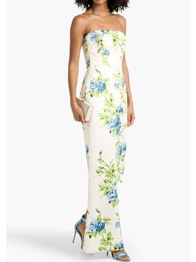 Emilia Wickstead Strapless Floral Maxi Dress in Blue and White